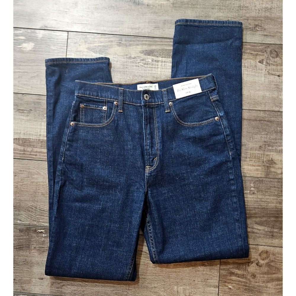 ABERCROMBIE Dark Wash Ultra High Rise Straight Leg Jeans Size 8L
